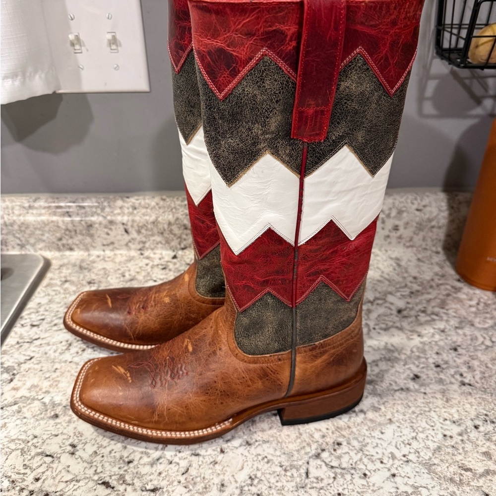 Macie Bean Red, White, and Brown Cowboy Boots